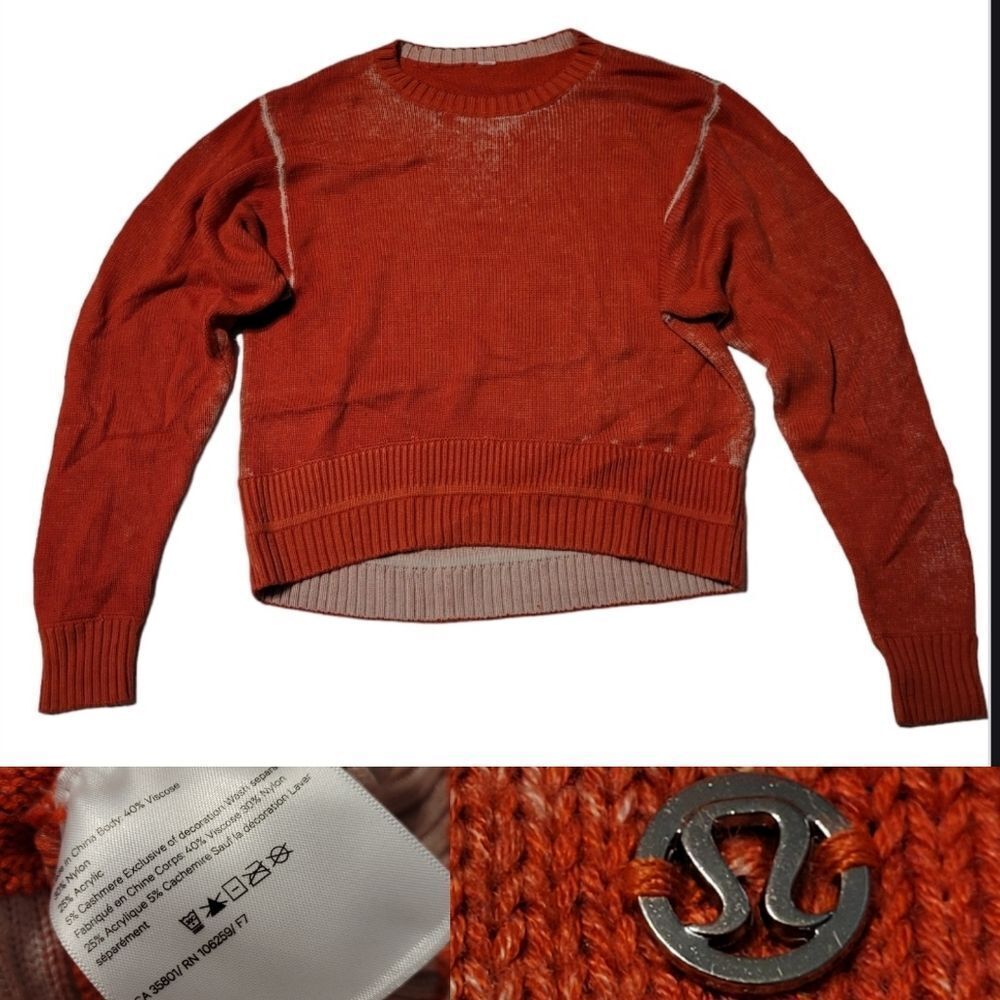 Cashmere LULULEMON CashLu white autumn red HAZY DAY SWEATER medium large 6 8 10